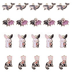 20pcs 4 pendentifs en alliage d'émail de style halloween, or, chat & lapin & chauve-souris & requin, couleur mixte, 28x16mm, 5 pièces / style