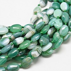 Ágata natural de los hilos de perlas ovaladas, teñido, verde mar claro, 14x10x5mm, agujero: 1 mm, aproximamente 25 pcs / cadena, 16 pulgada