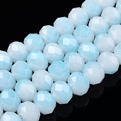 Fili di perle di vetro imitazione giada bicolore, sfaccettato, rondelle, cielo blu, 8x7mm, Foro: 1.5 mm, circa 65~66pcs/filo, 16.06 pollice ~ 16.34 pollici (40.8~41.5 cm)