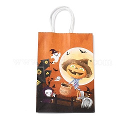 Bolsas de regalo de papel kraft con tema de halloween, bolsas de compra, Rectángulo, colorido, patrón temático de halloween, Producto terminado: 21x14.9x7.9cm