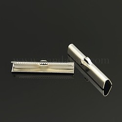 Brass Ribbon Crimp Ends, Nickel Free, Silver Color, about 5mm wide, 30mm long, hole: 2mm