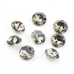 Pointed Back & Back Plated K9 Glass Rhinestone Cabochons, Grade A, Faceted, Flat Round, Greige, 8x4.5mm