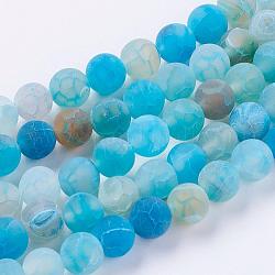 Chapelets de perle en agate naturelle patinée, teinte, mat, ronde, bleu profond du ciel, 8mm, Trou: 1mm, Environ 46 pcs/chapelet, 15 pouce