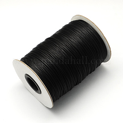 Cuerdas de poliéster encerado coreano, negro, 1.5mm, Aproximadamente 200 yardas / rollo (600 pies / rollo)