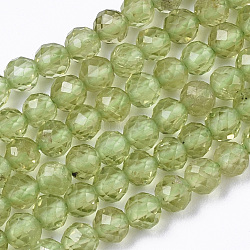 Natural Peridot Beads Strands, Faceted, Round, 3mm, Hole: 0.7mm, about 120pcs/strand, 15.75 inch(40cm)