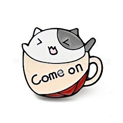 Kaffeetasse Katze Emaille Pin, Wort kommt auf Legierungsabzeichen für Rucksackkleidung, Elektrophorese schwarz, Fischcremesuppe, 21x25.5x2 mm