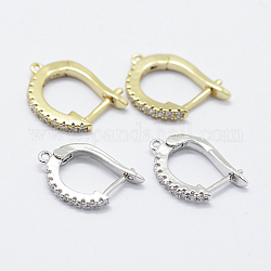 Brass Micro Pave Cubic Zirconia Hoop Earring Findings with Latch Back Closure, Mixed Color, 15.5~16x11~13x2mm, Hole: 1mm, Pin: 1mm