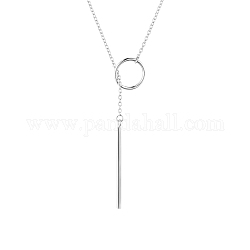 Collar tipo lazo de plata de primera ley con baño de rodio Shegrace, Con anillo y colgante de barra, Platino, 925 pulgada (39.37 cm)