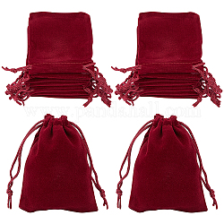 Beebeecraft 25 bolsa rectangular de terciopelo con cordón., bolsas de regalo de dulces bolsos de favores de boda de fiesta de navidad, de color rojo oscuro, 9x7 cm