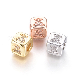 Perline in ottone, con zirconi micro pave, cubo con orso, chiaro, colore misto, 6x6x6mm, Foro: 3 mm