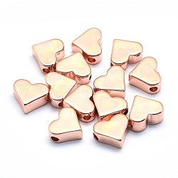 Messing Perlen, Bleifrei und Cadmiumfrei und Nickel frei, Herz, Echtes rosafarbenes Gold überzogen, 6x7x3 mm, Bohrung: 1.2 mm