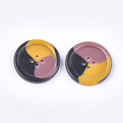 Трехцветные кнопки из смолы, 4-луночное, плоско-круглые, красочный, 28x4 мм, отверстие : 2 мм