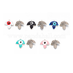 Alloy Enamel Pendants, Leaf with Evil Eye, Antique Silver, Mixed Color, 20.5x20x3mm, Hole: 1.5mm