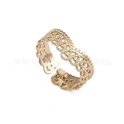 Placcatura ionica (ip) 304 anello a polsino aperto con corona in acciaio inossidabile da donna, vero placcato oro 14k, diametro interno: 18.2mm