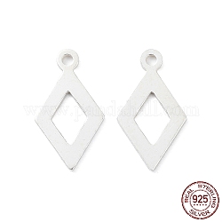 925 Sterling Silber Charme, Hohl Rhombus, Silber, 13x7x0.6 mm, Bohrung: 1 mm