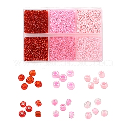 4500Pcs 6 Style 12/0 Glass Seed Beads, Transparent & Silver Lined & Opaque Colours & Celyon & Transparent Inside Colours, Round Hole Beads, Pink, 2~2.5x1.5~2mm, Hole: 0.8~1mm, 750pcs/style