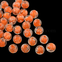Perles vernissées lumineuses manuelles, ronde, orange foncé, 8mm, Trou: 1mm