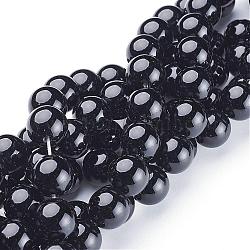Natürlicher schwarzer Onyx runde Perlenstränge, Klasse A, gefärbt, 12 mm, Bohrung: 1.2 mm, ca. 33 Stk. / Strang, 15.5 Zoll