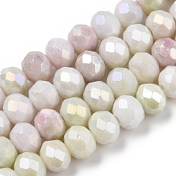 Hebras de perlas de vidrio electrochapadas facetadas, color de ab chapado, ábaco, vara de oro pálido, 6x5mm, agujero: 1.2 mm, aproximamente 88~89 pcs / cadena, 17.05 pulgada ~ 17.32 pulgadas (43.3~44 cm)