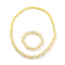 Acrylperlenarmband & Halskette Set für Kinder, mit transparenter Perle in Perle & ab Farbe plattiert & undurchsichtigen Acrylperlen, Runde, Gelb, Innendurchmesser: 4-1/8 Zoll (10.4 cm), Innendurchmesser: 1.85 Zoll (47 mm)