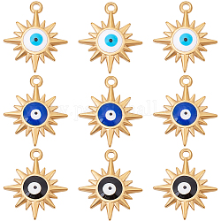 Beebeecraft 9Pcs 3 Colors Real 18K Gold Plated 304 Stainless Steel Pendants, with Enamel, Sun with Evil Eye Charm, Mixed Color, 21x18x3mm, Hole: 1.6mm, 3pcs/color