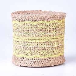 Ruban de toile de jute, ruban de jute, ruban de jute, avec de la dentelle, pour la fabrication de bijoux, jaune, 2-1/8 pouce (55 mm), environ 2 m / bibone 