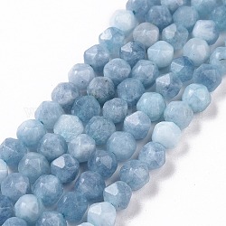 Chapelets de perles de quartz naturel, polygone facettes, teints et chauffée, bleu acier clair, 7.5~8x8x8mm, Trou: 1.2mm, Environ 48 pcs/chapelet, 15.35 pouce (39 cm)