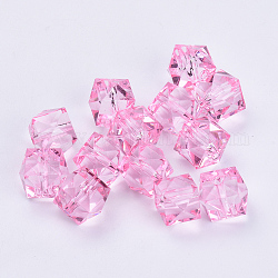 Abalorios de acrílico transparentes, facetados, cubo, rosa, 10x10x8mm, agujero: 1.5 mm