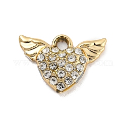 UV Plating Alloy Rhinestone Pendants, Heart with Wings Charms, Golden, 11.5x16.5x3.5mm, Hole: 1.8mm
