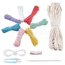 Kit de tapisserie au crochet à tricoter arc-en-ciel, y compris 8 cordon de couleurs, ciseaux, broche, règle et fil transparent, couleur mixte, 10x2.5x1 cm