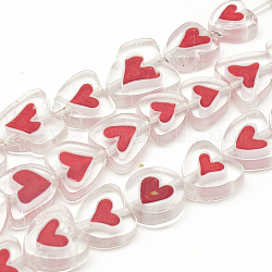 Hilos de abalorios de murano hechos a mano, corazón, rojo, 8~14x8~14x3~4mm, agujero: 1 mm, aproximamente 36 pcs / cadena, 15.7 pulgada