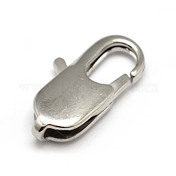 304 Stainless Steel Lobster Claw Clasps, Stainless Steel Color, 18x9x4mm, Hole: 2x4mm