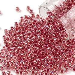 TOHO Round Seed Beads, Japanese Seed Beads, (1845) Red Rose Lined Crystal Rainbow, 8/0, 3mm, Hole: 1mm, about 10000pcs/pound