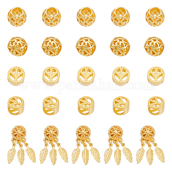 Chgcraft 3 Stil Legierung europäische Perlen, Großloch perlen, matte Stil, gewebtes Netz/Web mit Feder & Flachrund mit Frieden, mattgoldene Farbe, 10.5~28.5 mm, Bohrung: 4~7 mm, 25 Stück / Karton