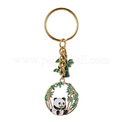 Porte-clés pendentif en émail en alliage de panda et de bambou, avec porte-clés fendus, or, 7.95 cm