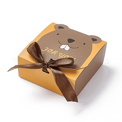 Boîte cadeau papier carton dessin animé, avec ruban de couleur aléatoire, rectangle, chameau, motif animal, plier: 12.9x11.5x5.1 cm