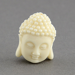 Abalorios de coral sintético, teñido, cabeza de Buda, blanco, 15.5x11x6mm, agujero: 1.5 mm