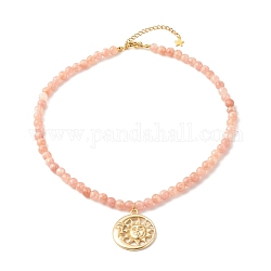 Collier pendentifs soleil et lune avec perles de pierre de soleil naturelles, bijoux en pierres précieuses pour femmes, or, 16.14 pouce (41 cm)