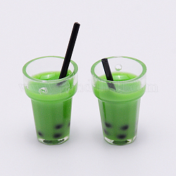 Пластиковые кулоны смолы, форма пузырькового чая, зелёные, 26x13 мм, отверстие : 1.4 мм