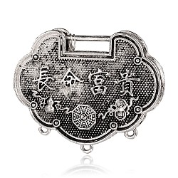 Tibetischen Stil Legierung Kronleuchter Komponenten Verbinder, Langlebigkeit lock mit chinesischen Zeichen Segen, Antik Silber Farbe, 40x51x12 mm, Loch: 2 mm und 4x15 mm