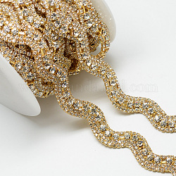 Vestido de novia de latón decorativo cadenas de rhinestone, con carrete, cadena de la taza del rhinestone, dorado, cristal, 20x4mm, aproximamente 5 yardas / rodillo