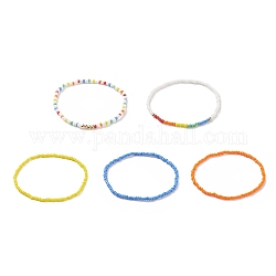 Ensemble de bracelets extensibles en perles de verre et en laiton de style 5pcs 5 pour femmes, couleur mixte, diamètre intérieur: 2-1/4 pouce (5.7 cm), 1pc / style