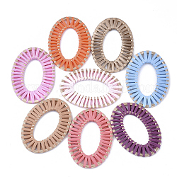 Handgemachte Bast gewebte Ringe, mit Legierung-Zubehör, ovalen Ring, Licht Gold, Mischfarbe, 48x34x2 mm, Innendurchmesser: 28.5x15.5 mm