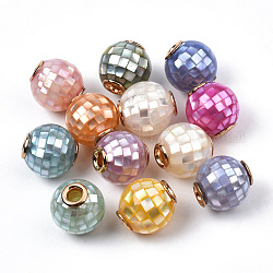 Shell perle bianche naturali, con accessori di ottone, tondo, colore misto, 10.5~11x10mm, Foro: 2 mm