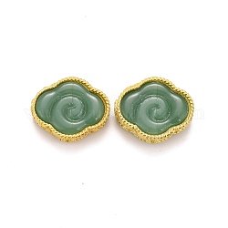 Perles de placage en laiton, avec verre imitation jade, Plaqué longue durée, or clair, nuage de bon augure, vert olive, 13x16x5mm, Trou: 1.2mm