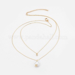 Collares de perlas keshi con perlas barrocas naturales, collares de doble capa, con cadenas de latón y fornituras, Cajas de joyería de cartón, blanco antiguo, 16.3 pulgada (41.5 cm)