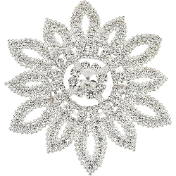 Messing- und Kristall-Strass-Ornament-Accessoires, für Hochzeitskleid, Blume, Silber, 102x93x10 mm
