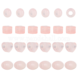 Arricraft 24 pièces 4 styles perles européennes de quartz rose naturel, Perles avec un grand trou   , baril & cube & coeur & rondelle, 10~17x10~14x7~13.5mm, Trou: 4.5~6mm, 6 pièces / style