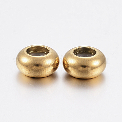Ion Plating(IP) 202 Stainless Steel Beads, with Plastic, Slider Beads, Stopper Beads, Rondelle, Golden, 9x4.5mm, Hole: 3mm