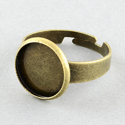 Brass Pad Ring Settings, Adjustable, Flat Round, Antique Bronze, 18mm, flat round: 16mm, Tray: 14mm